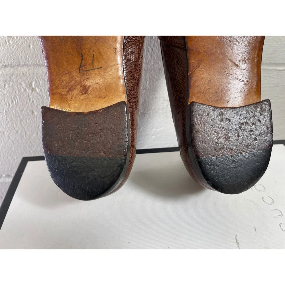 Shoeman Lau‎ Brown Ostrich Leather Penny Loafer Dress Shoes Handmade Men's 10 D
